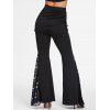 See Thru Lace Panel Twisted Ruched Casual Tank Top And Lace Insert Cinched Skirted Flare Pants Outfit - multicolor S