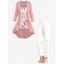 Ensemble de Top Haut Bas à Imprimé Fleur à Manches Longues avec Faux Bouton et Legging Croisé à Taille Elastique - multicolor S