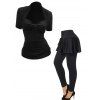 Ruched Bust Sweetheart Neck T Shirt And Lace Up High Waist Long Skirt Leggings Casual Outfit - BLACK S