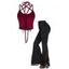 Ensemble Débardeur de Haut Court Croisé Fleur à Col Halter à Lacets et Pantalon Evasé Panneau en Dentelle - multicolor S