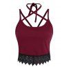 Contrast Crossover Halter Lace Up Cropped Top And Flower Lace Panel Skirted Flare Pants Casual Outfit - multicolor S