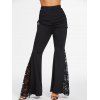 Contrast Crossover Halter Lace Up Cropped Top And Flower Lace Panel Skirted Flare Pants Casual Outfit - multicolor S