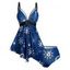 Ensemble de Bikini de Bain Tankini Taille Empire à Lacets Imprimé Soleil Modeste avec Ourlet Asymétrique et Contrôle du Ventre - Bleu profond M