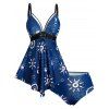 Modest Sun Printed Lace Up Empire Waist Plunge Asymmetrical Hem Tummy Control Tankini Swimsuit - DEEP BLUE S