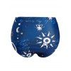 Modest Sun Printed Lace Up Empire Waist Plunge Asymmetrical Hem Tummy Control Tankini Swimsuit - DEEP BLUE XXL