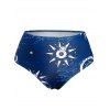 Modest Sun Printed Lace Up Empire Waist Plunge Asymmetrical Hem Tummy Control Tankini Swimsuit - DEEP BLUE XXL