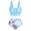 Ensemble de Bikini de Bain Tankini D'Eté de Vacances Rembourré à Imprimé Fleur à Taille Haute à Lacets - Bleu clair XXXL