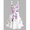 Butterfly Flower Leaf Print Cottagecore Dress Sleeveless O Ring Strap V Neck A Line Dress - LIGHT PURPLE XXL
