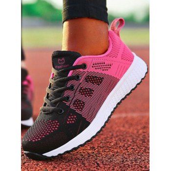 

Letter Applique Breathable Lace Up Running Shoes, Light pink