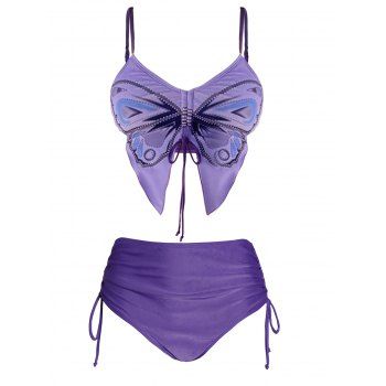 

Butterfly Shape Bikini Swimsuit Cinched Padded Bikini Two Piece Swimwear High Waist Bathing Suit, Light purple