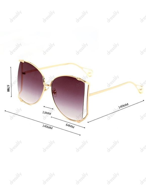 Lunettes Solaires Semi-Monture avec Verres en Dégradé de Couleurs et Perle Fantaisie pour Extérieur - d'or 