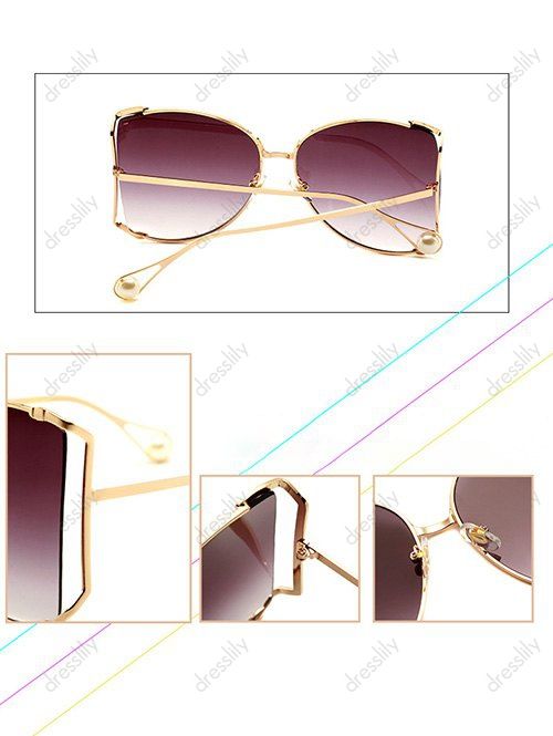 Lunettes Solaires Semi-Monture avec Verres en Dégradé de Couleurs et Perle Fantaisie pour Extérieur - d'or 