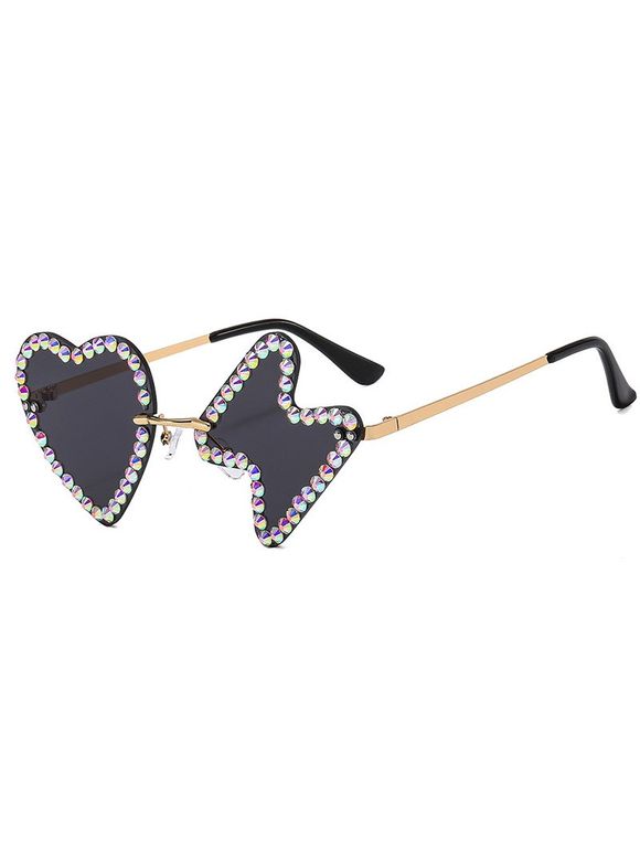 Lunettes Solaires sans Monture de Forme Irrégulière Motif Cœur en Strass pour Streetwear Extérieur - Noir 