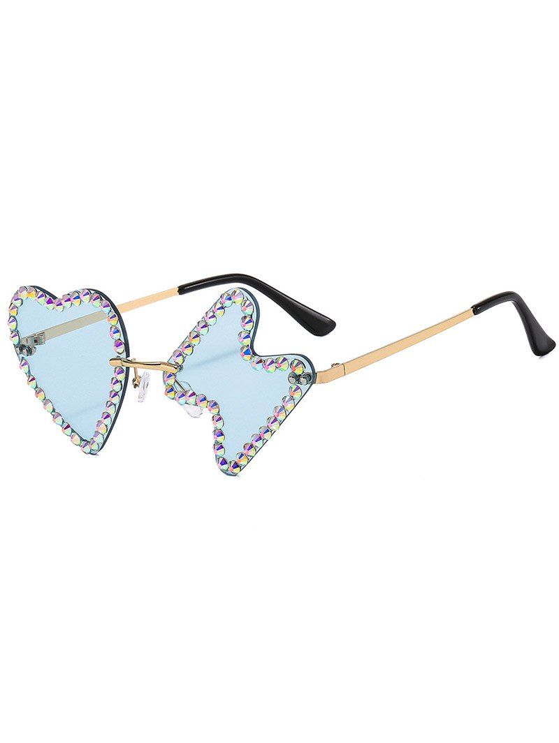 Heart Irregular Rhinestone Rimless Streetwear Outdoor Sunglasses - LIGHT BLUE 