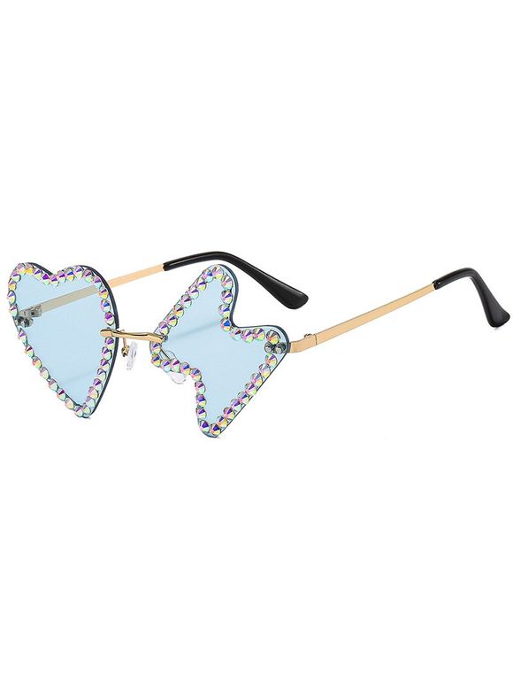 Lunettes Solaires sans Monture de Forme Irrégulière Motif Cœur en Strass pour Streetwear Extérieur - Bleu clair 