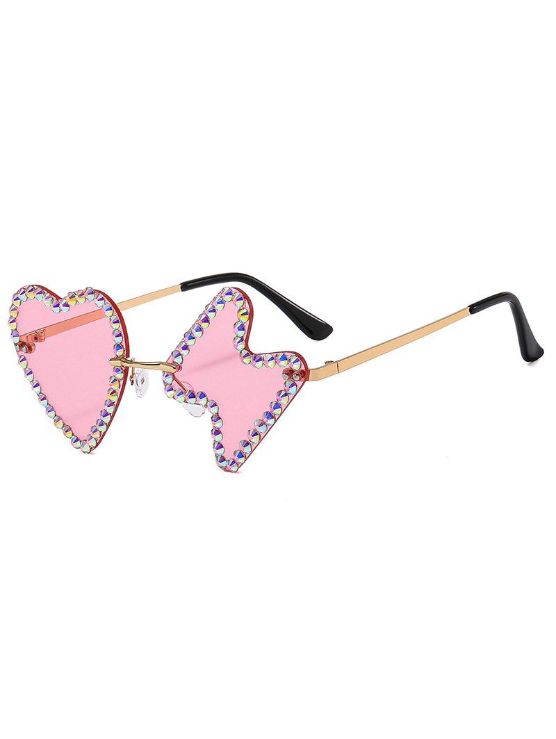 Heart Irregular Rhinestone Rimless Streetwear Outdoor Sunglasses - LIGHT PINK 