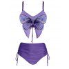 Maillot de Bain Bikini Matelassé en Forme de Papillon à Taille Haute Deux Pièces - Violet clair XL