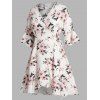 Plus Size Dress Vacation Wrap Dress Flower Print Tied Side Surplice Flounce Asymmetrical Hem Midi Dress - WHITE 2X