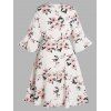 Plus Size Dress Vacation Wrap Dress Flower Print Tied Side Surplice Flounce Asymmetrical Hem Midi Dress - WHITE 2X