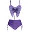 Ensemble de Bikini de Bain Matelassé en Forme de Papillon à Taille Haute Deux Pièces de Swimwear - Violet clair M