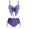 Butterfly Shape Bikini Swimsuit Cinched Padded Bikini Two Piece Swimwear High Waist Bathing Suit - LIGHT PURPLE XL