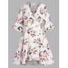 Robe Mi-Longue Superposée Asymétrique Fleur Imprimée de Grande Taille Ourlet à Volants - Blanc 4X