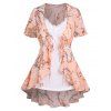 Ensemble de Haut à Imprimé Fleuri Feuille Noué à Volants et de Camisole en Dentelle Insérée Deux Pièces - Rose clair M