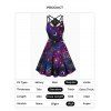 Celestial Galaxy Sun Moon Star Print Dress Lace Panel Crisscross High Waisted Sleeveless A Line Midi Dress - CONCORD L