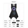 Sun Moon Star Print Tank Top Lace Panel Asymmetrical Hem Casual Tank Top - BLACK M