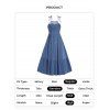 Robe Mi-Longue Trapèze Simple Panneau en Dentelle Evidée Superposée en Couleur Unie - Bleu M