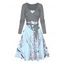 Flower Leaf Print A Line Midi Cami Dress And Heather Crossover Tied Cropped Top Two Piece Outfit - LIGHT BLUE XXL