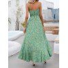 Allover Floral Print High Low Dress Button Up Flounce Drawstring Waist Cottagecore Dress - GREEN XL
