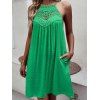 Mini Robe Trapèze Lâche Guipure Panneau en Dentelle sans Manches à Pois - Vert XL
