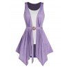 Débardeur Long Ceinturé Contrasté en Blocs de Couleurs à Ourlet Asymétrique Faux Deux Pièces - Violet clair L