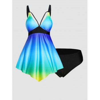 

Ombre Print Asymmetric Pointed Hem Tankini Swimsuit Adjustable Strap Padded Bathing Suit Beach Tankini Two Piece Swimwear, Green