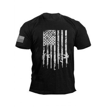 

American Flag Print T-shirt Round Neck Short Sleeve Casual Tee, Black