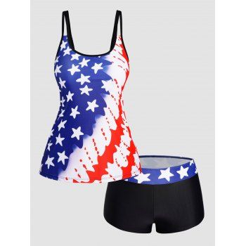 

American Flag Print Tankini Swimsuit Padded Adjustable Strap Tankini Two Piece Swimwear Boyleg Bathing Suit, Multicolor a