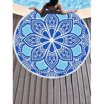 

Flower Print Tassel Circle-shaped Trendy Beach Towel, Multicolor