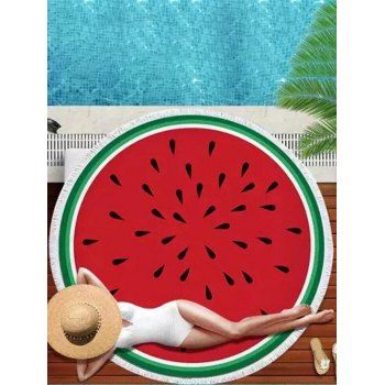 

Watermelon Print Tassel Circle-shaped Trendy Beach Towel, Red