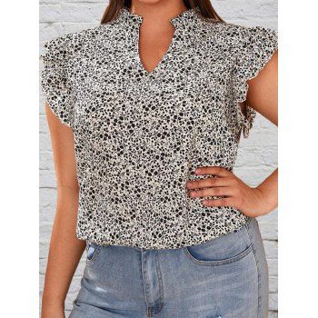 

Plus Size & Curve Blouse Ditsy Allover Print Ruffles Notched Causal Blouse, Multicolor a