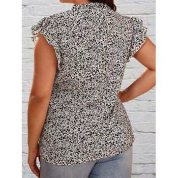 Plus Size & Curve Blouse Ditsy Allover Print Ruffles Notched Causal Blouse