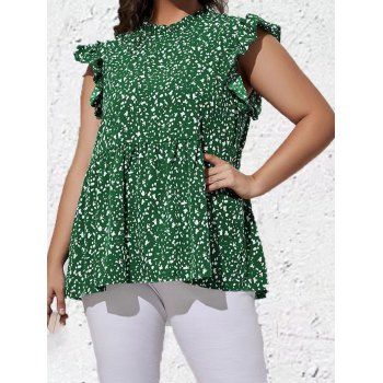 

Plus Size & Curve Babydoll Blouse Spots Allover Print Ruffles Casual Blouse, Green