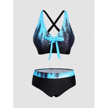

Tree Print Crossover Bikini Swimsuit Bowknot Padded Bikini Two Piece Swimwear Beach Bathing Suit, Multicolor a
