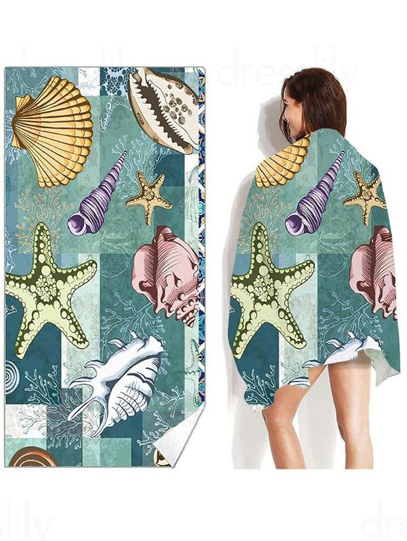 Serviette de Plage Tendance Carrée à Imprimé Etoiles de Mer et Vie - multicolor 70 CM X 150 CM