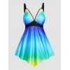Maillot de Bain Tankini Ombré Imprimé Matelassé à Ourlet Asymétrique pour Femme - Vert L