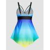 Maillot de Bain Tankini Ombré Imprimé Matelassé à Ourlet Asymétrique pour Femme - Vert M
