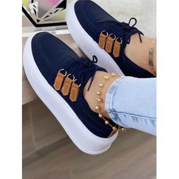 

Contrast Lace Up Thick Platform Trendy Outdoor Shoes, Blue