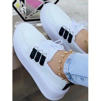 

Contrast Lace Up Thick Platform Trendy Outdoor Shoes, White