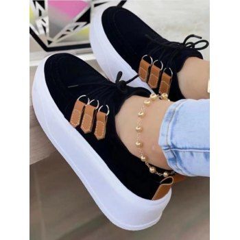 

Contrast Lace Up Thick Platform Trendy Outdoor Shoes, Black