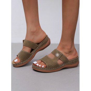 

Plain Color Rhinestone Sun Embellishment Slip On Flat Platform Open Toe Trendy Slippers, Brown